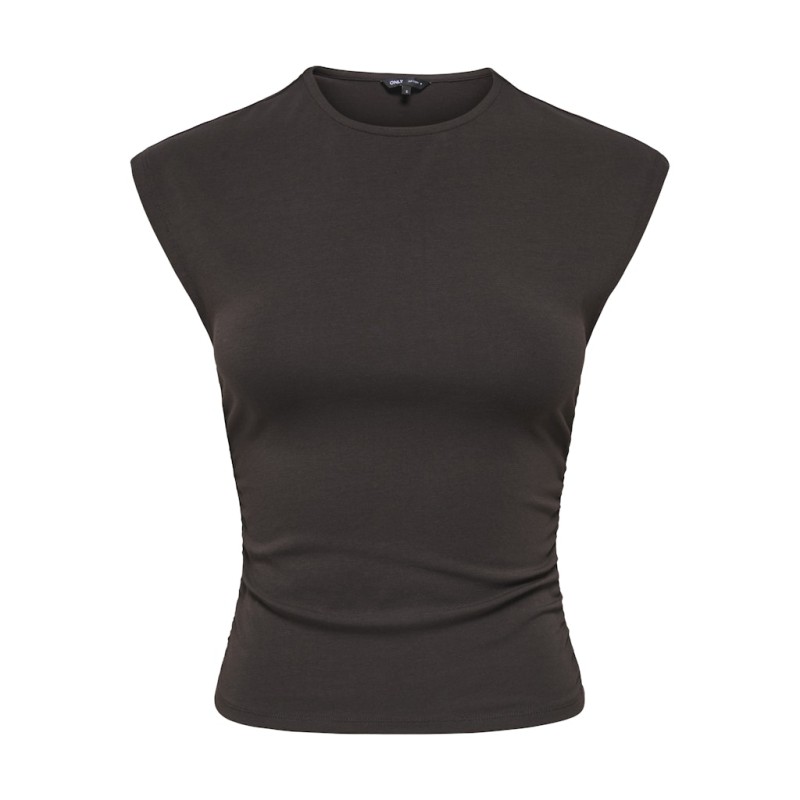 ONLY Mira kortærmet Ruching top - Black Coffee