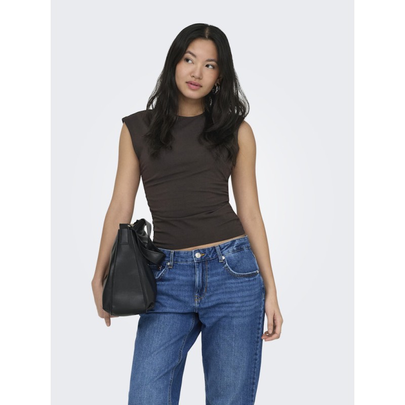 ONLY Mira kortærmet Ruching top - Black Coffee