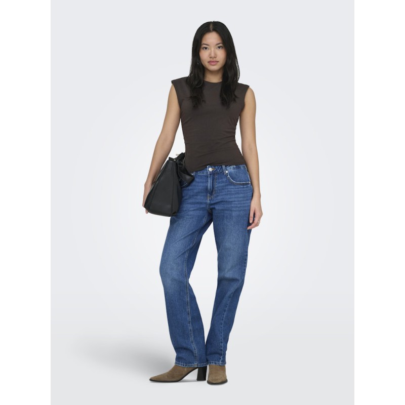 ONLY Mira kortærmet Ruching top - Black Coffee