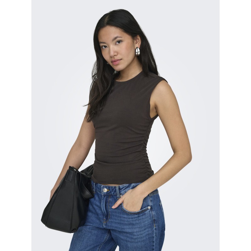 ONLY Mira kortærmet Ruching top - Black Coffee