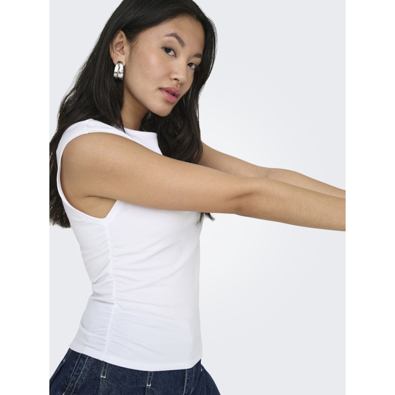 ONLY Mira kortærmet Ruching top - White