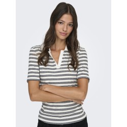 JDY Helga Kortærmet Rib Polo Top - Cloud Dancer
