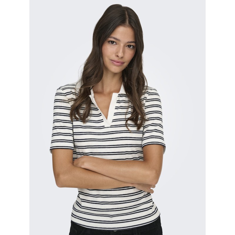 JDY Helga Kortærmet Rib Polo Top - Cloud Dancer