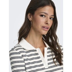 JDY Helga Kortærmet Rib Polo Top - Cloud Dancer