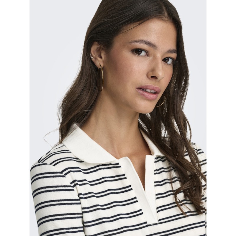 JDY Helga Kortærmet Rib Polo Top - Cloud Dancer