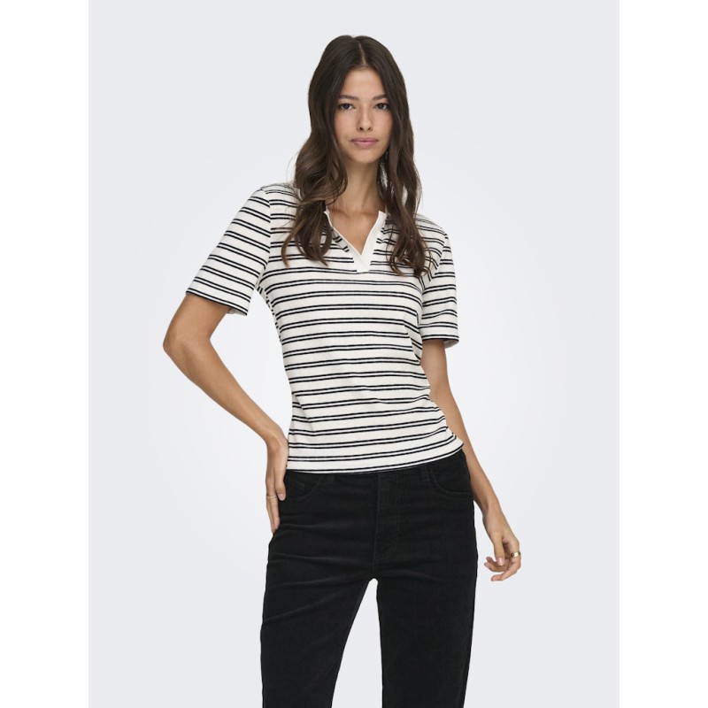 JDY Helga Kortærmet Rib Polo Top - Cloud Dancer