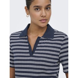 JDY Helga Kortærmet Rib Polo Top - Navy Blazer
