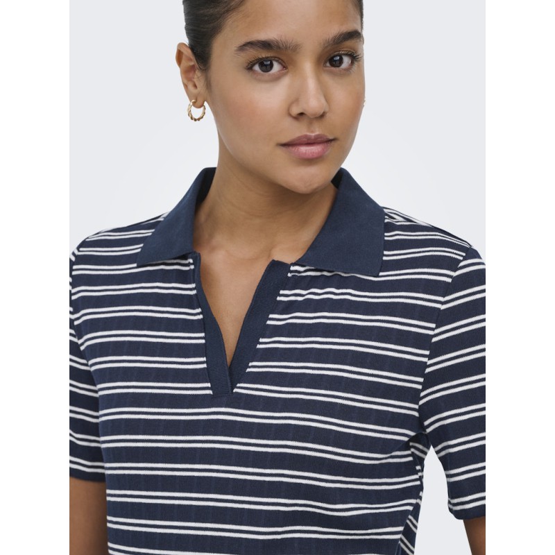 JDY Helga Kortærmet Rib Polo Top - Navy Blazer