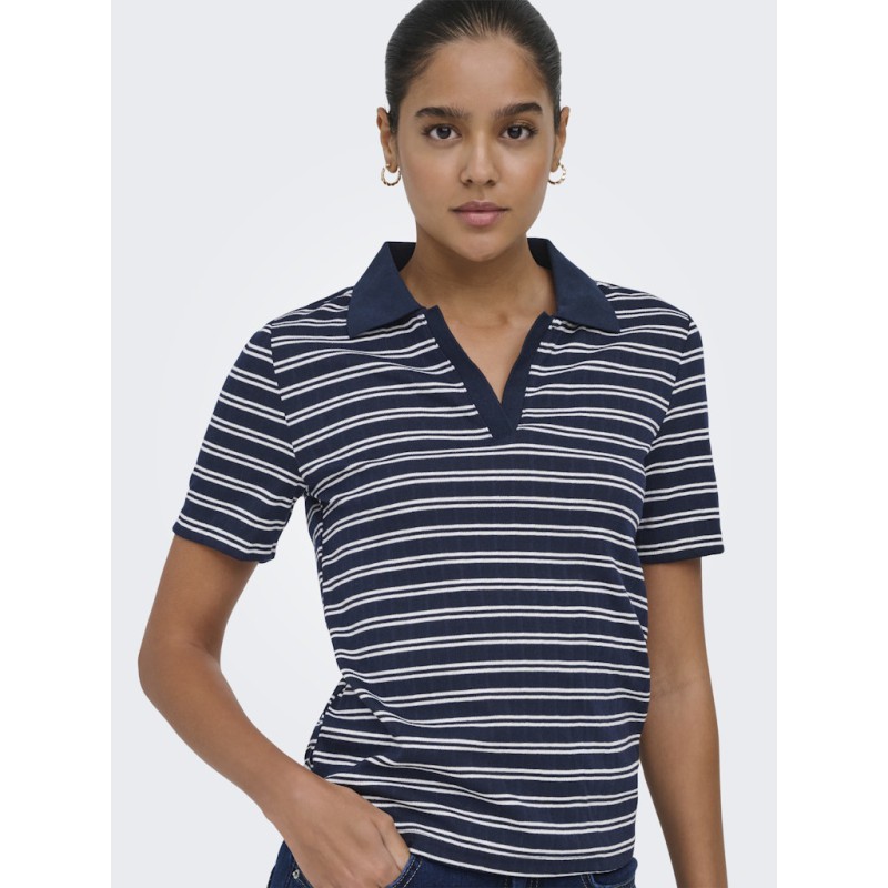 JDY Helga Kortærmet Rib Polo Top - Navy Blazer