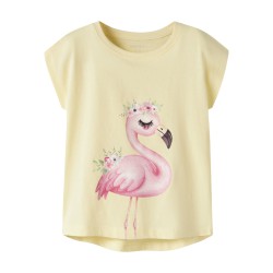 NAME IT MINI Votia kortærmet t-shirt - Double Cream Flamingo