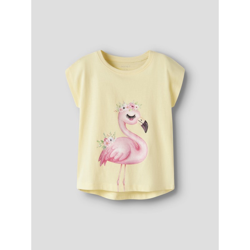 NAME IT MINI Votia kortærmet t-shirt - Double Cream Flamingo