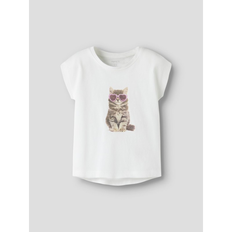 NAME IT MINI Votia kortærmet t-shirt - Bright White Sunglasses Cat