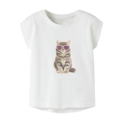 NAME IT MINI Votia kortærmet t-shirt - Bright White Sunglasses Cat