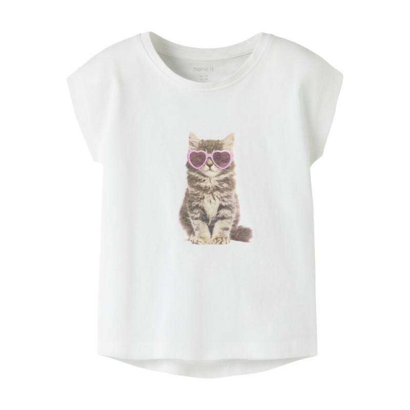 NAME IT MINI Votia kortærmet t-shirt - Bright White Sunglasses Cat