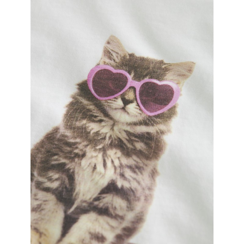 NAME IT MINI Votia kortærmet t-shirt - Bright White Sunglasses Cat