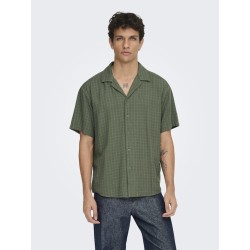 ONLY & SONS Latham kortærmet hør resort skjorte - Dusty Olive