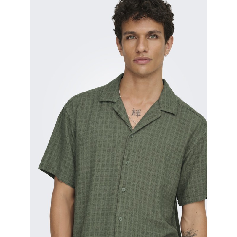 ONLY & SONS Latham kortærmet hør resort skjorte - Dusty Olive