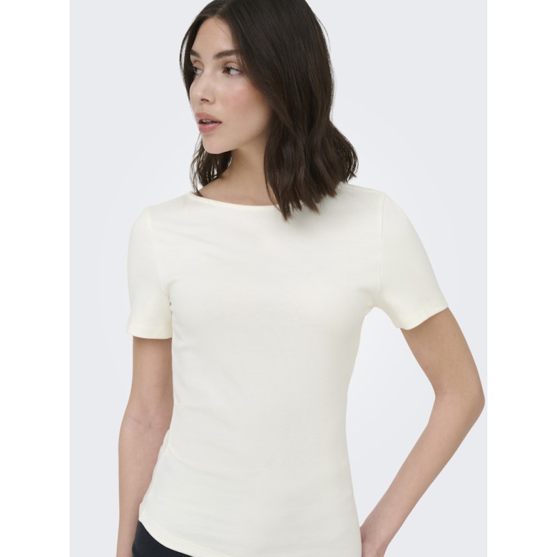 JDY Catie Kortærmet Asymmetrisk top - Cloud Dancer