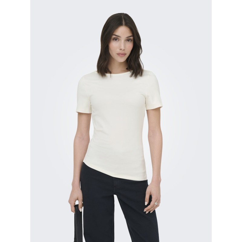 JDY Catie Kortærmet Asymmetrisk top - Cloud Dancer