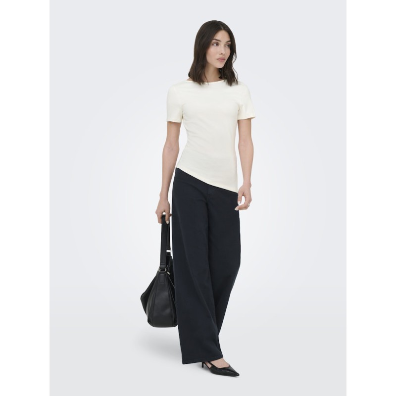 JDY Catie Kortærmet Asymmetrisk top - Cloud Dancer