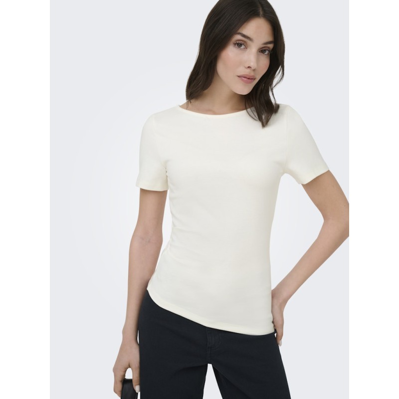 JDY Catie Kortærmet Asymmetrisk top - Cloud Dancer