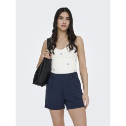 JDY Nanna S/L Broderet Strik Top - Cloud Dancer / Forget me not