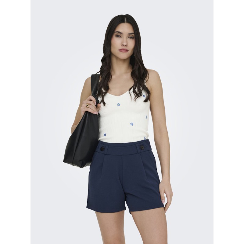 JDY Nanna S/L Broderet Strik Top - Cloud Dancer / Forget me not