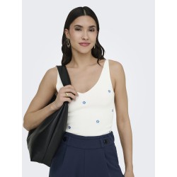 JDY Nanna S/L Broderet Strik Top - Cloud Dancer / Forget me not