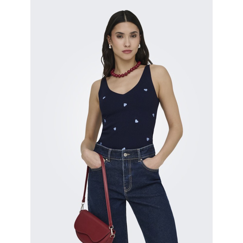 JDY Nanna S/L Broderet Strik Top - Black Iris / Kentucky