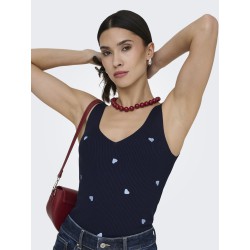 JDY Nanna S/L Broderet Strik Top - Black Iris / Kentucky