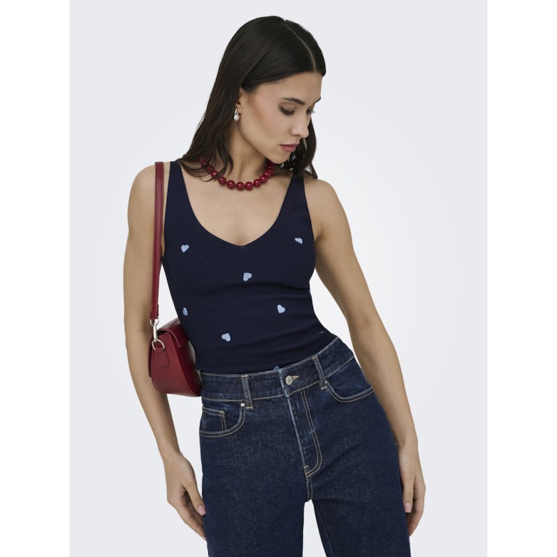 JDY Nanna S/L Broderet Strik Top - Black Iris / Kentucky