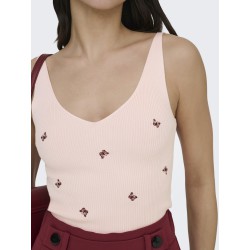 JDY Nanna S/L Broderet Strik Top - Pink Dogwood / Mauwe Wine