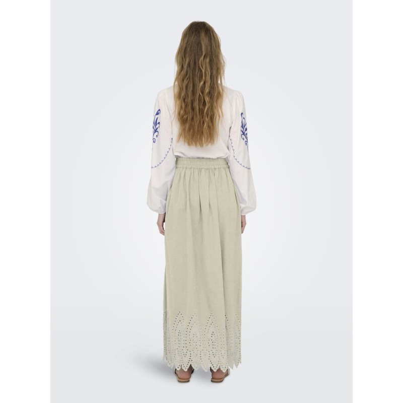 ONLY Tulum Broderi Anglaise Maxi Nederdel - Olive Gray