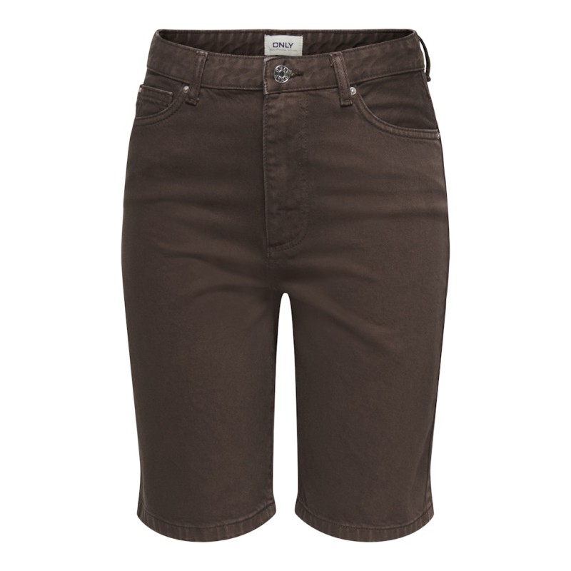 ONLY Sonny Højtaljede Brede Denim Shorts - Dark Brown Denim