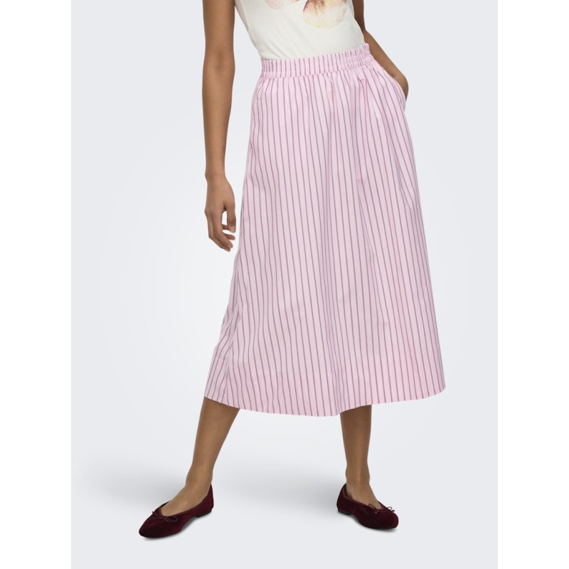 JDY Mio Højtaljede Midi Nederdel - Chalk Pink / Fig