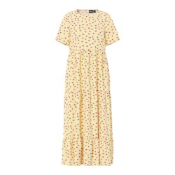 PIECES Evie Kortærmet Ankel Kjole - French Vanilla