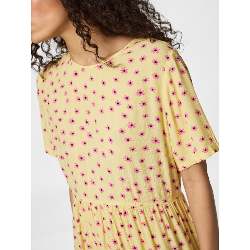 PIECES Evie Kortærmet Ankel Kjole - French Vanilla