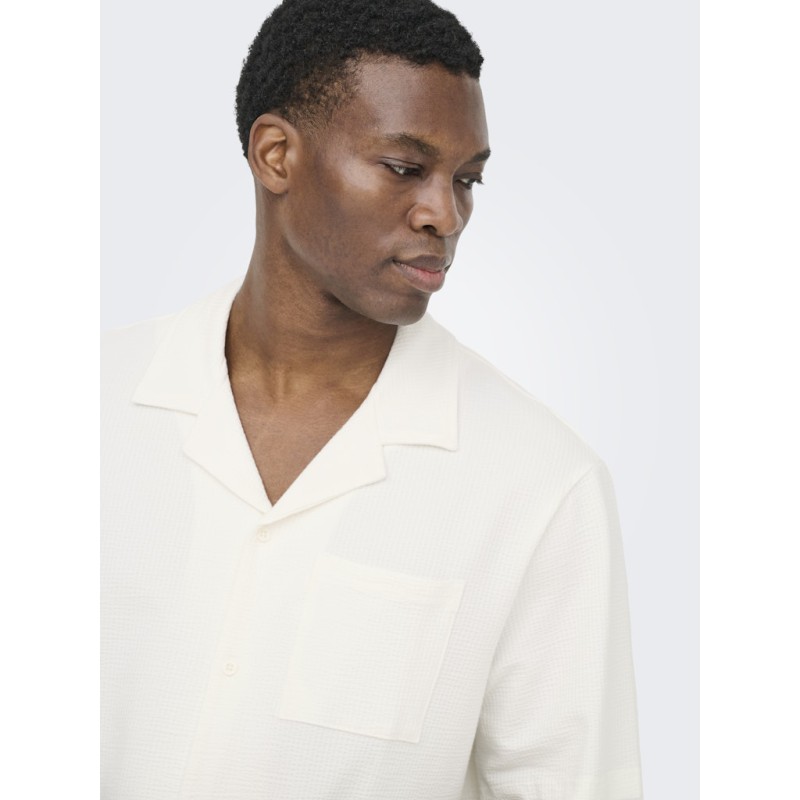 ONLY & SONS Kian Seersucker Kortærmet Skjorte - Cloud Dancer