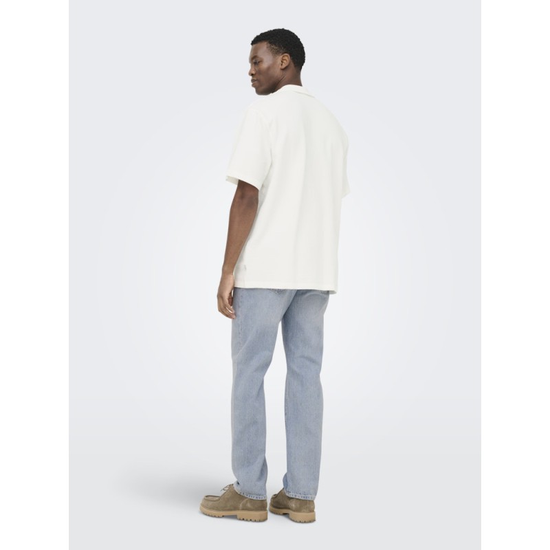 ONLY & SONS Kian Seersucker Kortærmet Skjorte - Cloud Dancer