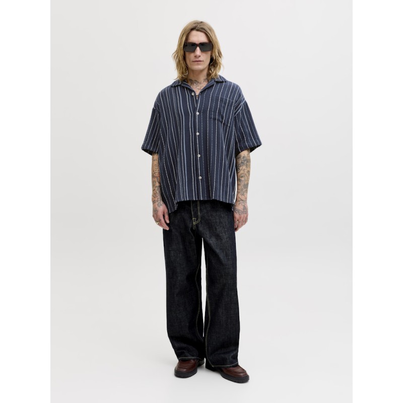 JACK & JONES Bradley kortærmet stribet skjorte - Navy Blazer