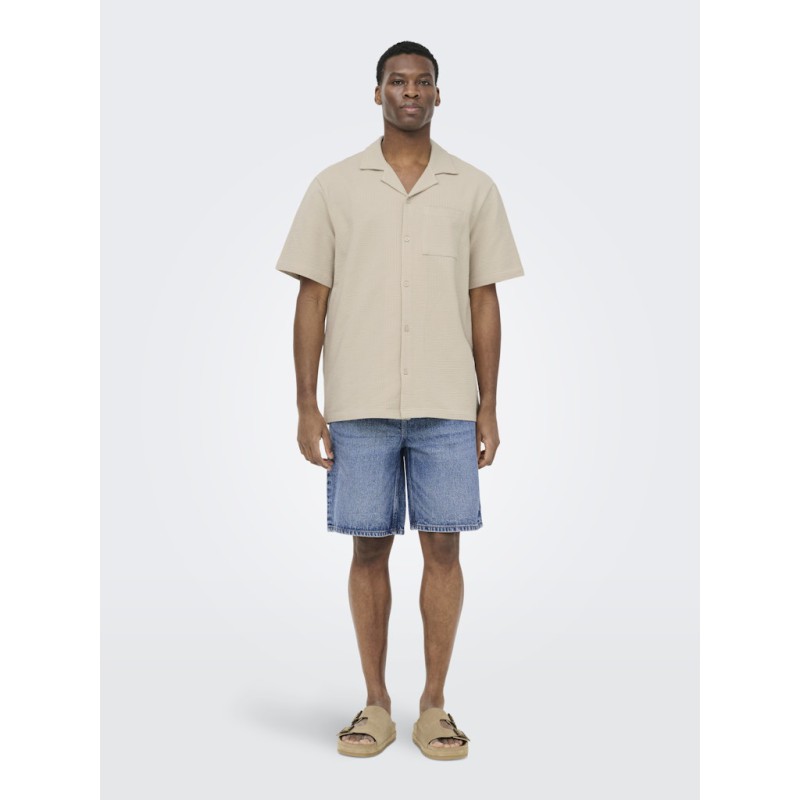 ONLY & SONS Kian Seersucker Kortærmet Skjorte - Silver Lining