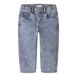 NAME IT Mini Bella Mom Shaped Jeans - Medium Blue Denim / Flower