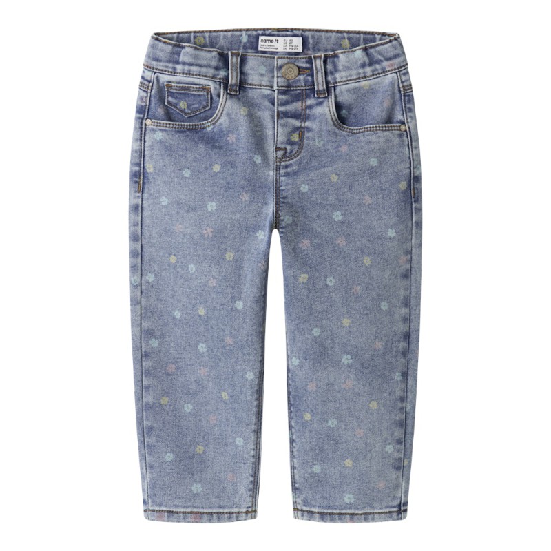NAME IT Mini Bella Mom Shaped Jeans - Medium Blue Denim / Flower