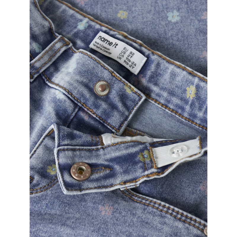 NAME IT Mini Bella Mom Shaped Jeans - Medium Blue Denim / Flower