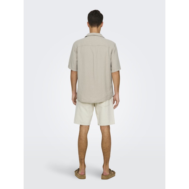 ONLY & SONS Latham Kortærmet Hør Resort Skjorte - Silver Linning