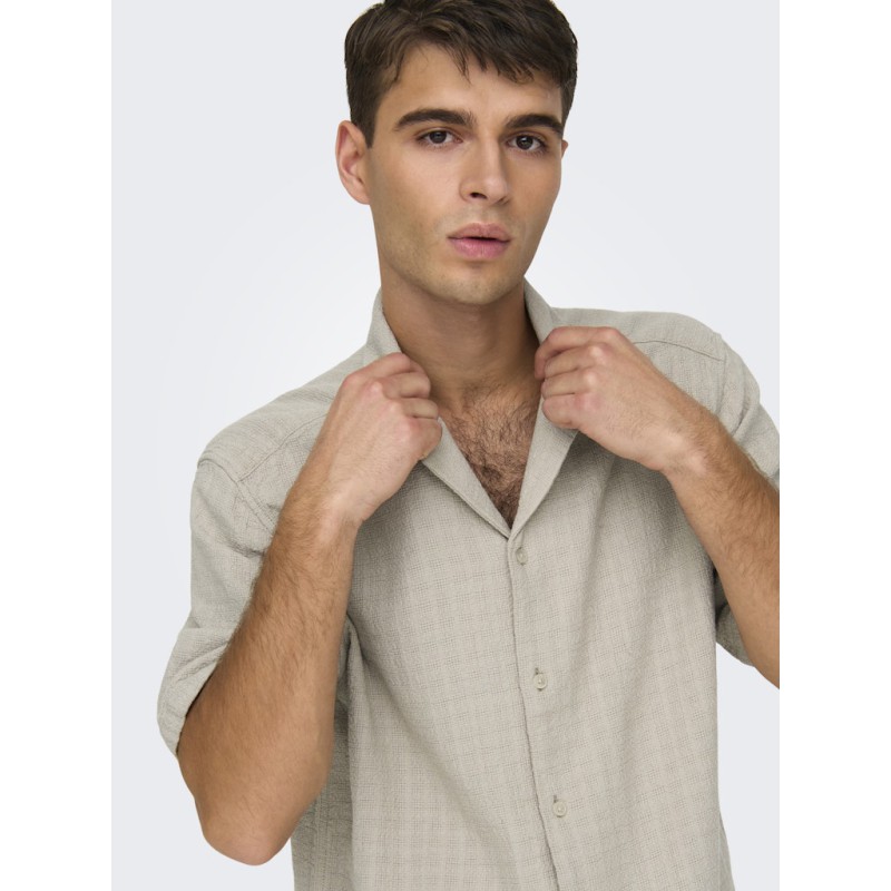 ONLY & SONS Latham Kortærmet Hør Resort Skjorte - Silver Linning