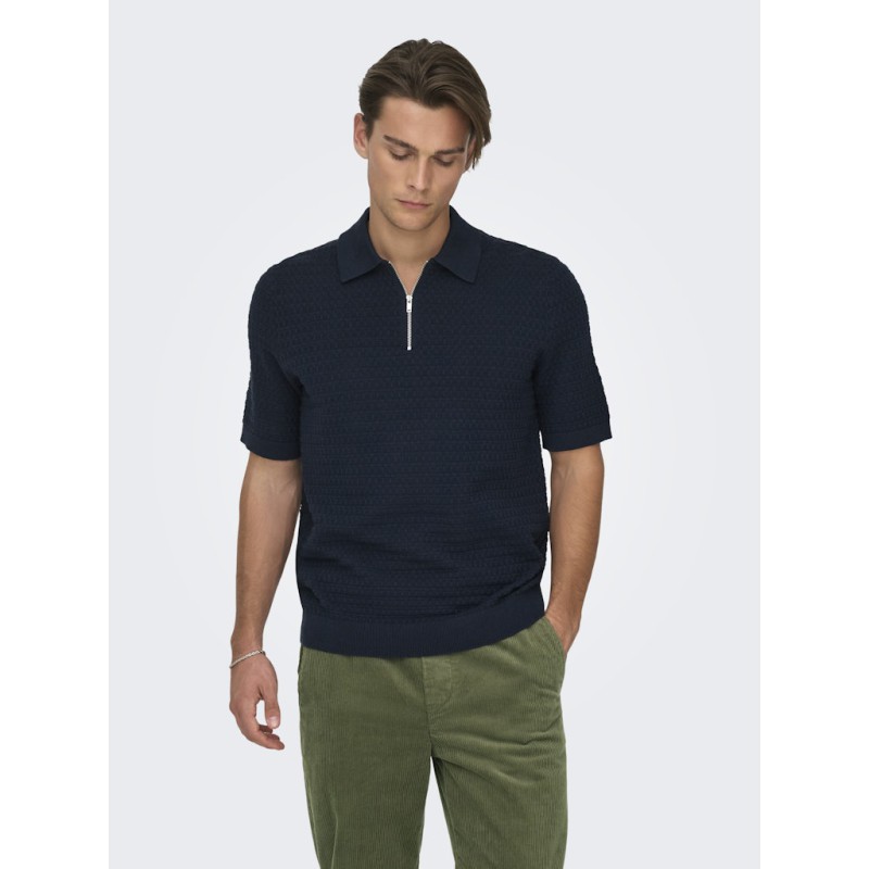 ONLY & SONS Menu Reular Kortærmet  Strik Polo - Dark Sapphire