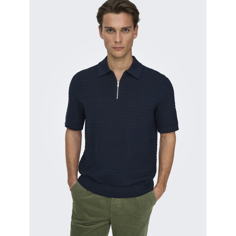 ONLY & SONS Menu Reular Kortærmet  Strik Polo - Dark Sapphire