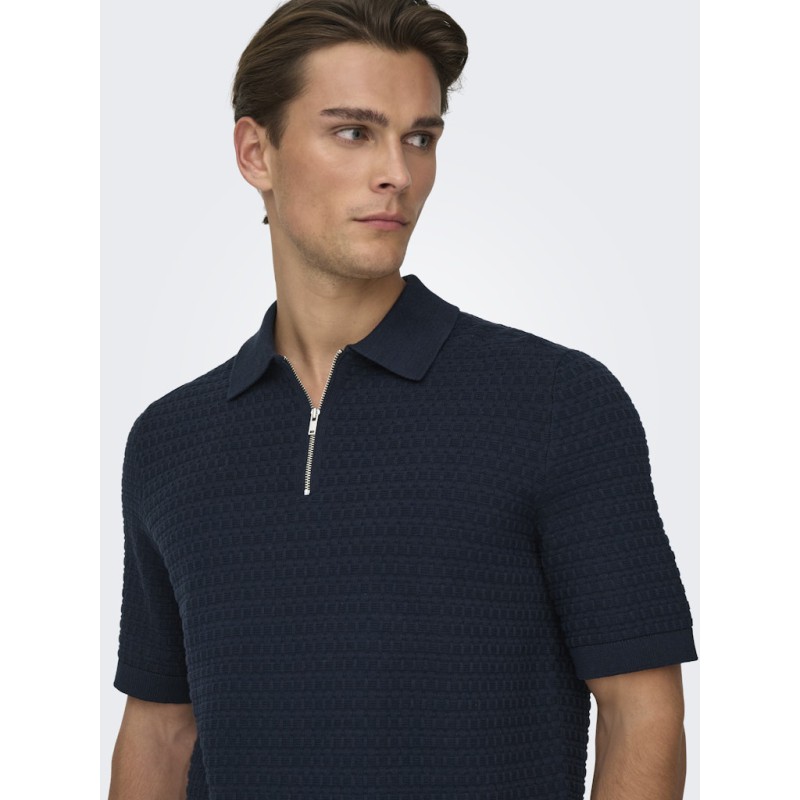 ONLY & SONS Menu Reular Kortærmet  Strik Polo - Dark Sapphire