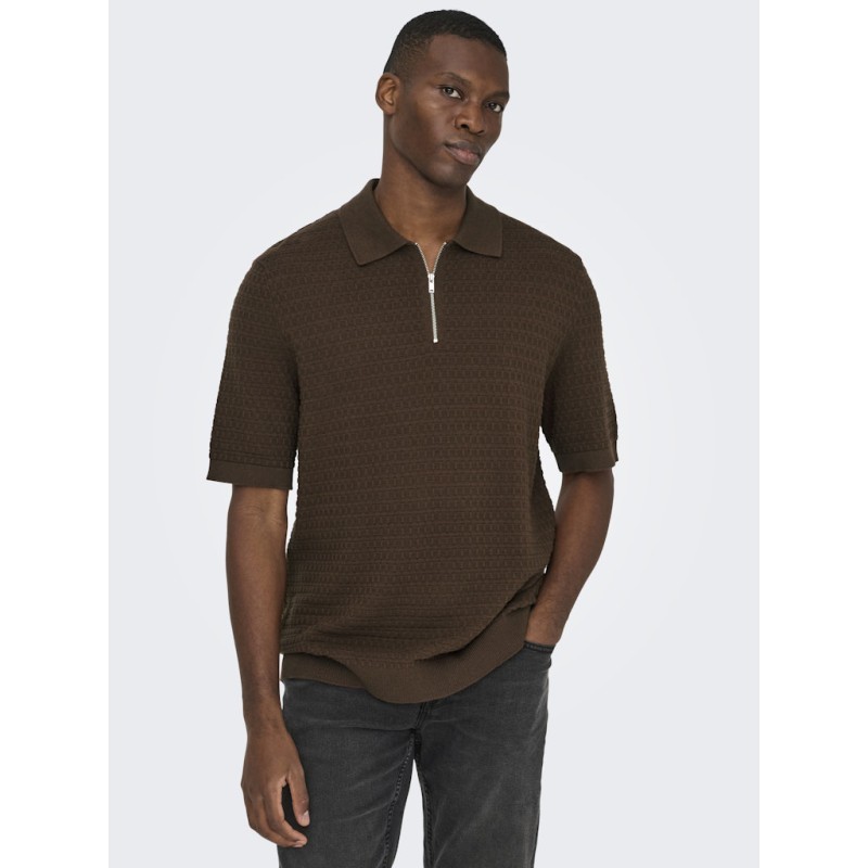 ONLY & SONS Menu Reular Kortærmet Strik Polo - Potting Soil